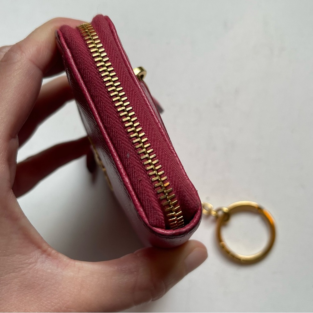 PRADA Saffiano Metal Zip Around Key Holder Peonia Pink Gold Wallet Chain - Picture 6 of 10
